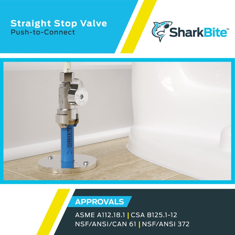 SharkBite 1/2 x 3/8 Inch Compression Straight Stop Valve, Quarter Turn, Push to Connect Brass Plumbing Fitting, PEX Pipe, Copper, CPVC, PE-RT, HDPE, 23037-0000LF - Image 5